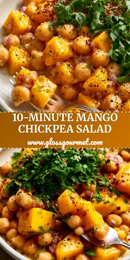 Mango Chickpea Salad with Glossy Lime Vinaigrette 3 A vibrant mango chickpea salad featuring juicy orange mango cubes, plump chickpeas, and red bell peppers in a glossy lime dressing. (mango chickpea salad)