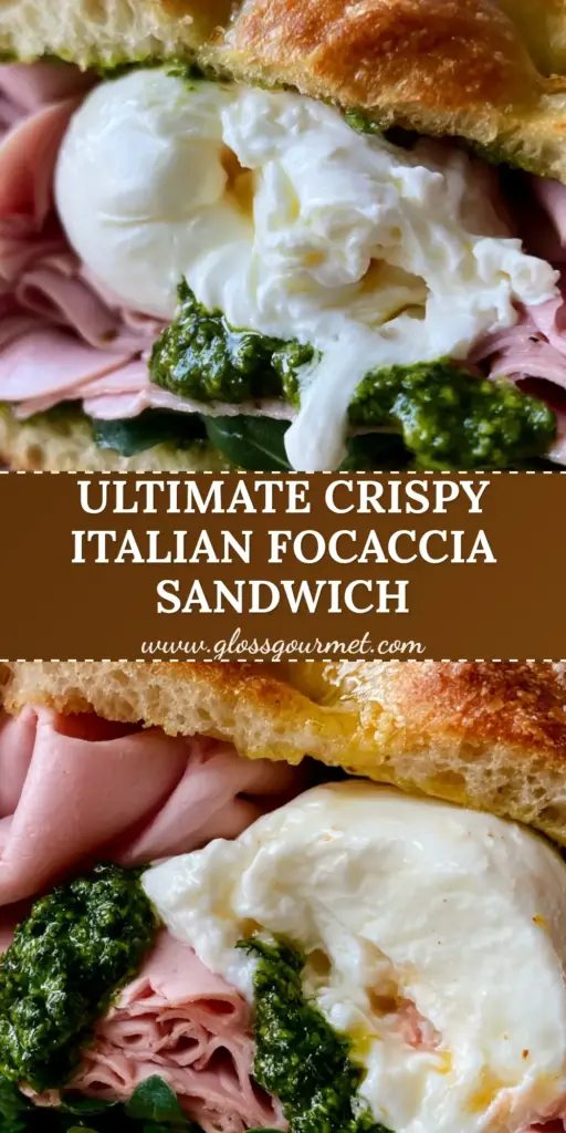Italian Focaccia Sandwich with Creamy Burrata and Silky Mortadella 4 A towering Italian Focaccia Sandwich featuring ribbons of mortadella, oozing burrata, and pesto on toasted rosemary bread.