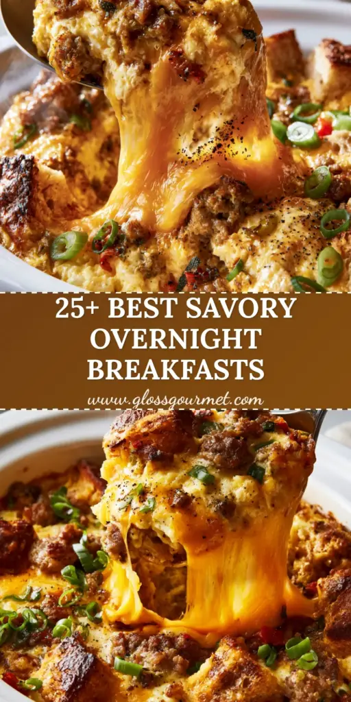 Overnight Crockpot Breakfast Recipes: The Ultimate Sausage and Sourdough Casserole 4 A close-up vertical shot of a sausage and sourdough breakfast casserole in a crockpot with a huge cheese pull. (overnight crockpot breakfast recipes)