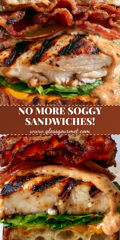 Chicken Club Sandwich: The Ultimate Gourmet Sourdough Guide 4 A gourmet Chicken Club Sandwich on toasted sourdough with melted cheddar, juicy grilled chicken, crispy bacon, and dripping orange secret sauce.