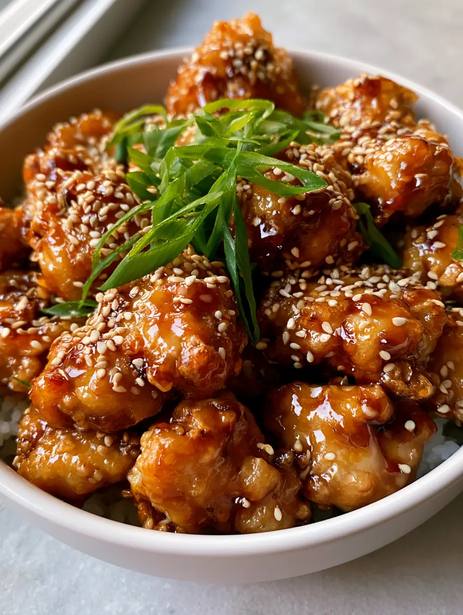 A smartphone photo of a white ceramic bowl filled with extra crispy air-fried honey chicken with a bubbling golden-amber glaze on a bed of jasmine rice. (Crispy Chinese Honey Chicken)