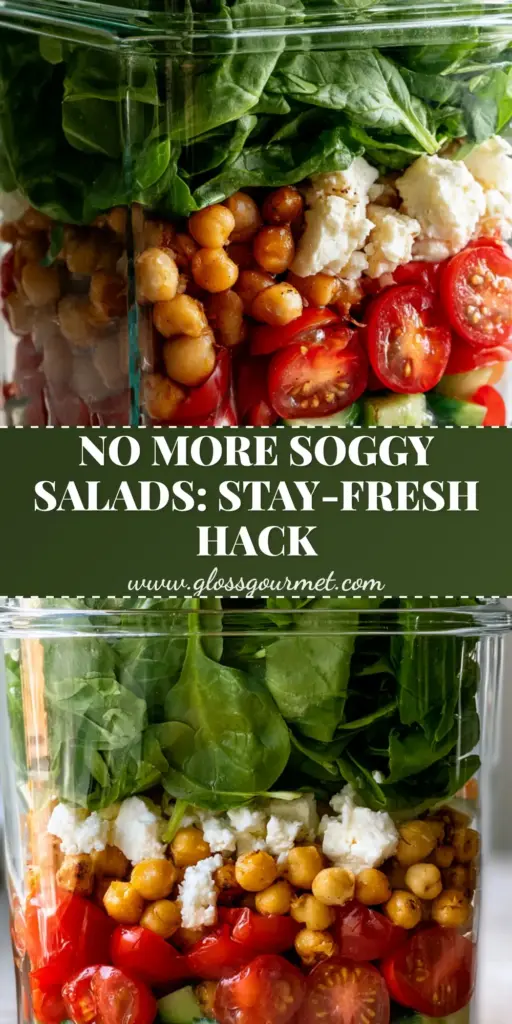 A side-profile macro shot of a perfectly layered spinach salad in a glass meal prep container. (spinach salad)