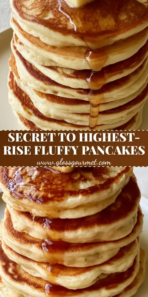 Homemade Pancakes: The Secret to Ultra-Thick Diner-Style Stacks 4 A towering stack of six thick homemade pancakes with melting salted butter and cascading amber maple syrup on a white ceramic plate.