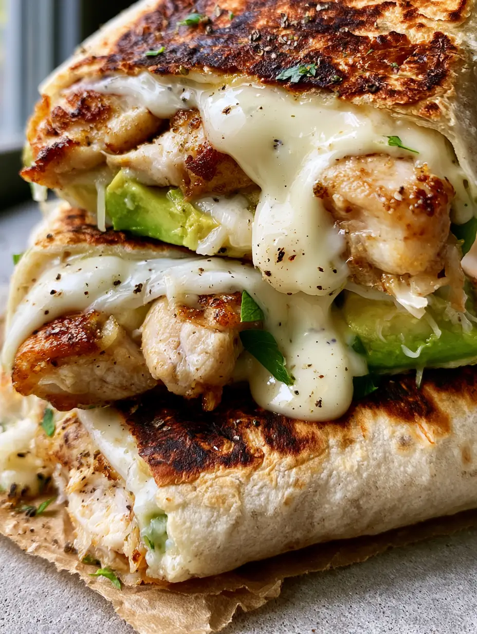 Stacked Chicken Avocado Ranch Burritos on parchment paper with dark golden-brown charred grill marks.