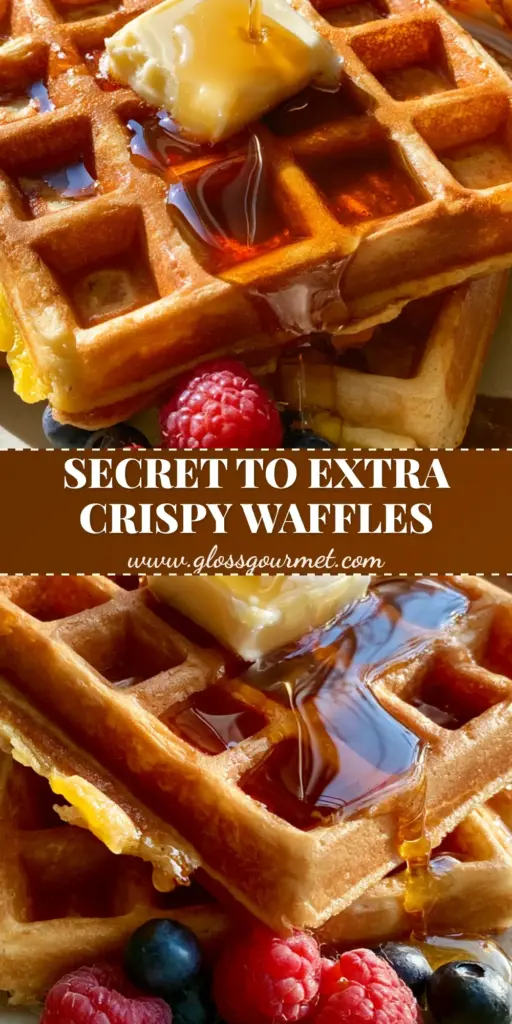 Waffles: The Ultimate Crispy Belgian Recipe with Peppered Bacon 3 A stack of deep golden brown waffles topped with melting salted butter, maple syrup, raspberries, and blueberries with a side of peppered bacon.