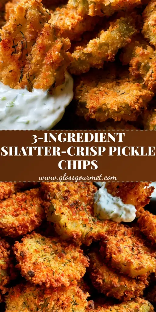 Dill Pickle Chips: The Ultimate Air-Fried Shatter-Crisp Guide 4 A towering pile of extra-thick crinkle-cut Dill Pickle Chips with a shatter-crisp panko coating, being dipped into thick creamy ranch dressing.