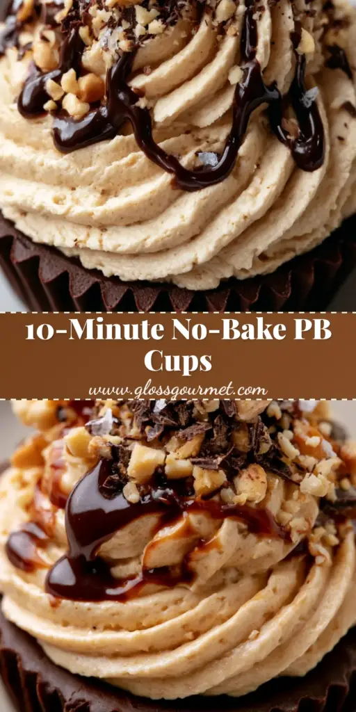 A close-up shot of gourmet no-bake peanut butter mousse cups with dark chocolate shells and a glossy drizzle. (peanut butter mousse cups)
