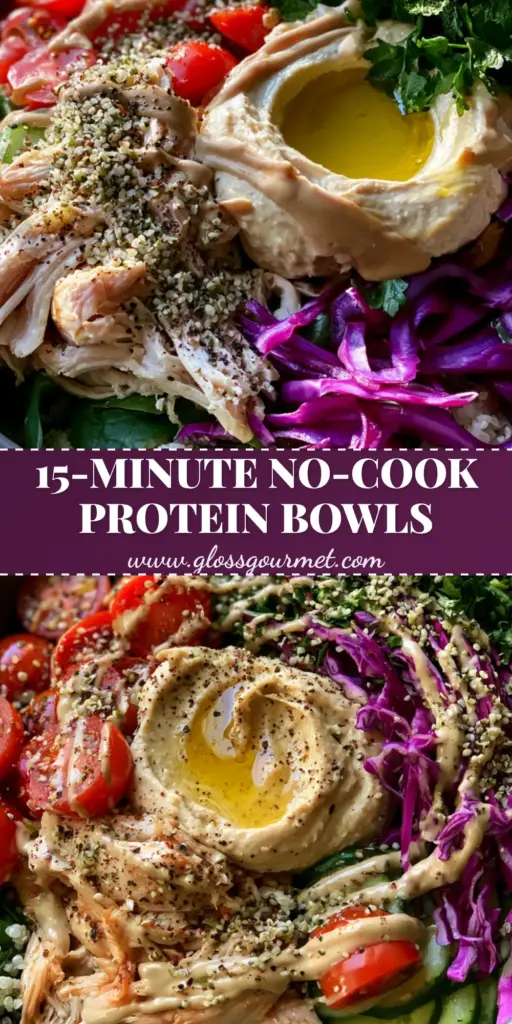 A vibrant Mediterranean meal prep bowl with quinoa, chicken, and tahini drizzle. (Healthy bowl recipes)