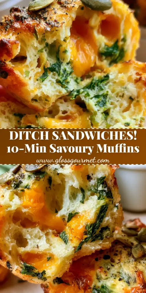 Savoury Muffins with Molten Cheddar and Wilted Spinach 4 A close-up of Savoury muffins featuring a crispy cheese crust and toasted pumpkin seeds, perfect for a bento lunchbox.