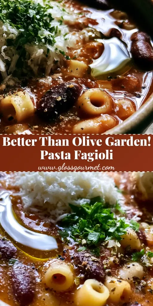 A rustic ceramic bowl of thick Pasta Fagioli Soup topped with a mountain of parmesan cheese and a swirl of olive oil, served with crusty sourdough bread.