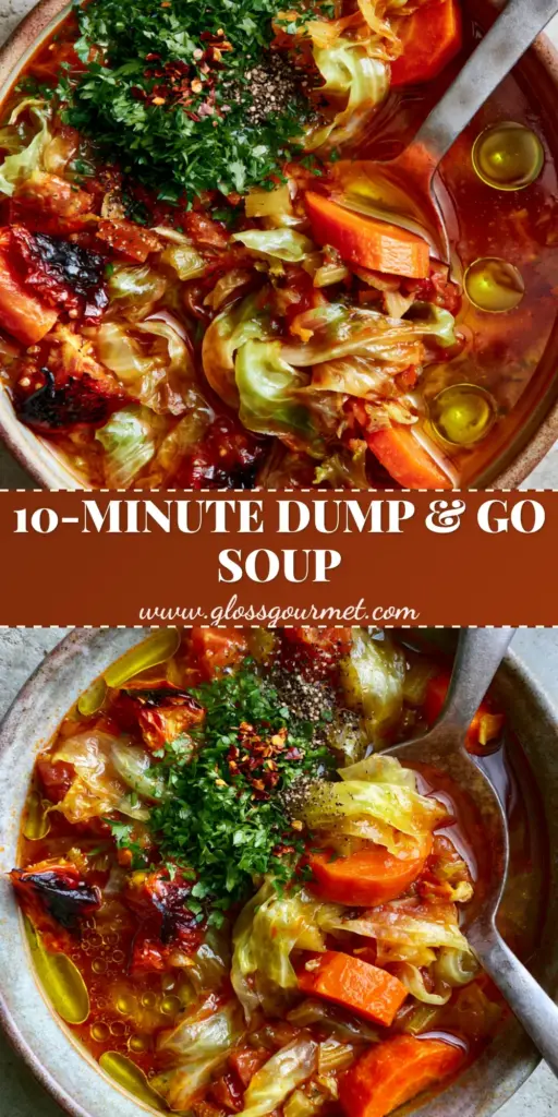 A top-down macro shot of a rustic grey ceramic bowl filled with vibrant cabbage soup, shredded ribbons, and fire-roasted tomatoes. (cabbage soup recipes)