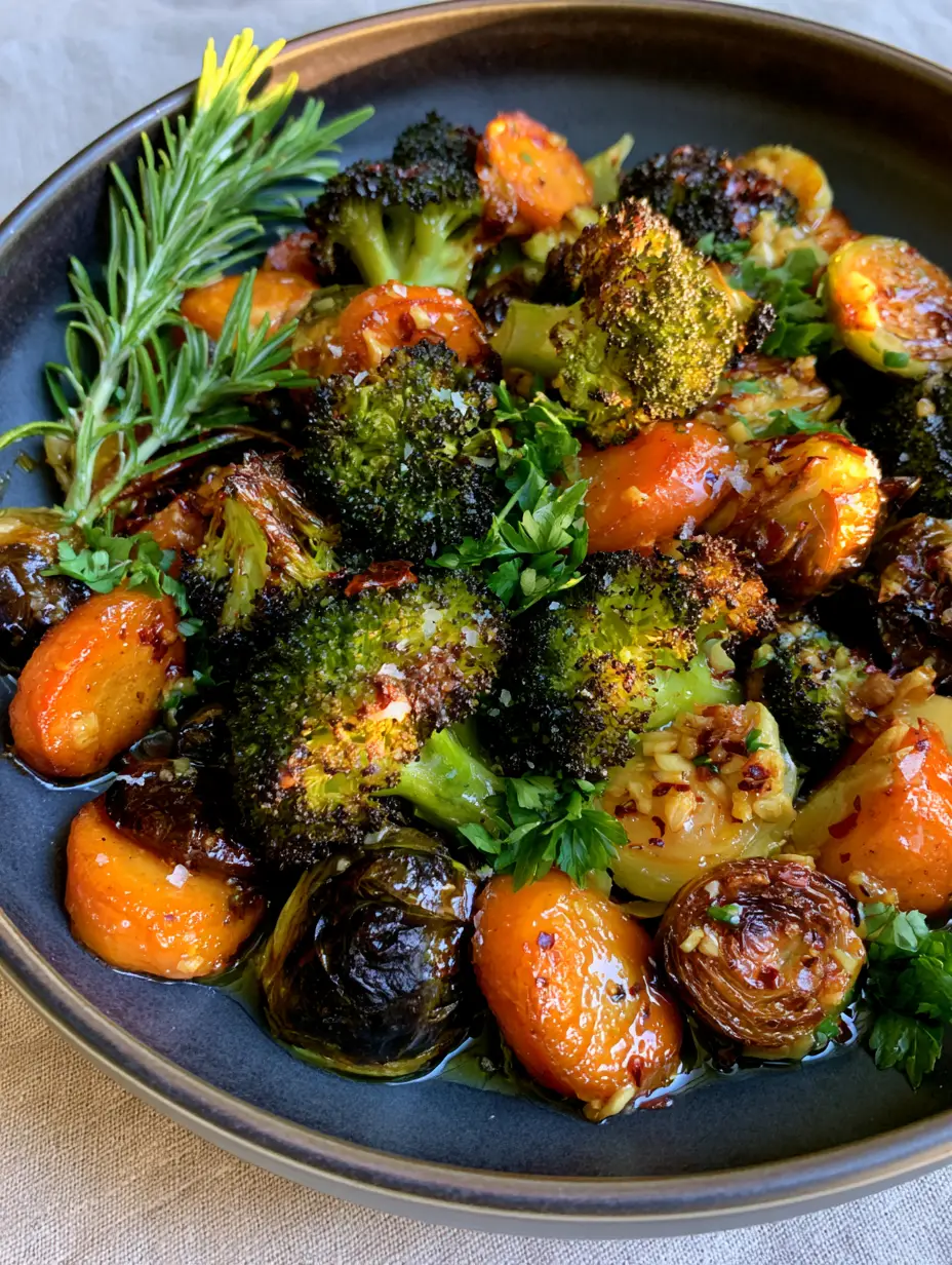 Vegetable Side Dishes: The Ultimate Garlic-Roasted Skillet Medley 4 Close up of charred broccoli florets and caramelized carrot rounds, a staple among vegetable side dishes.