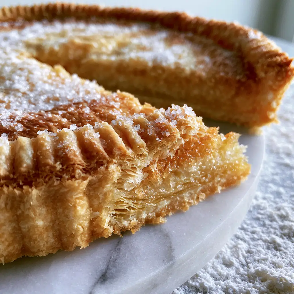 A single slice of pie showing a perfectly crisp, dry, non-soggy golden bottom foundation and flour dusting.