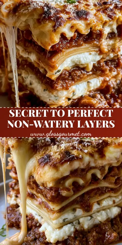 Lasagna with Thick Bolognese and Whipped Ricotta Ribbons 3 A tall slice of lasagna with five ripples of fluted noodles, thick bolognese, and whipped ricotta ribbons.