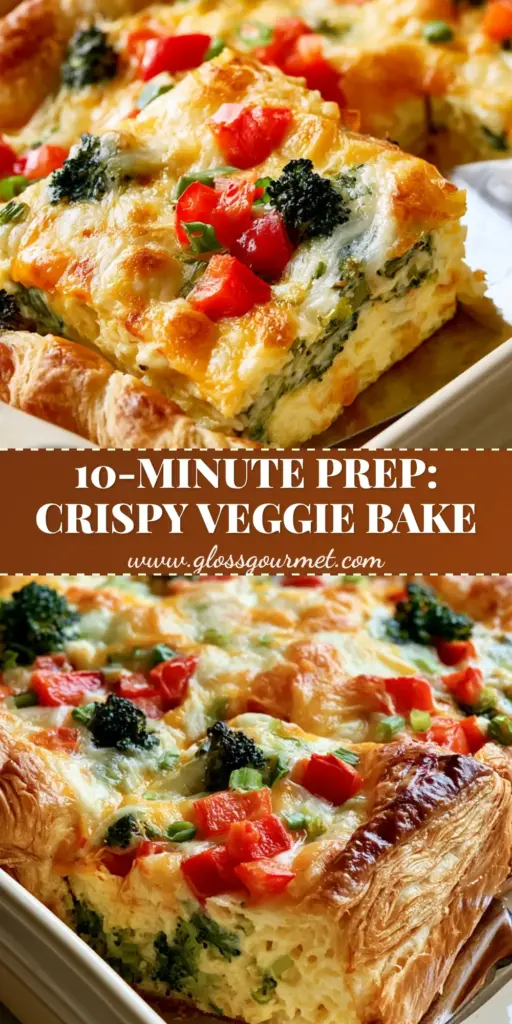 breakfast crescent roll veggie egg casserole with Flaky Crust 4 A close-up shot of a breakfast crescent roll veggie egg casserole with bubbling toasted mozzarella and vibrant broccoli florets.