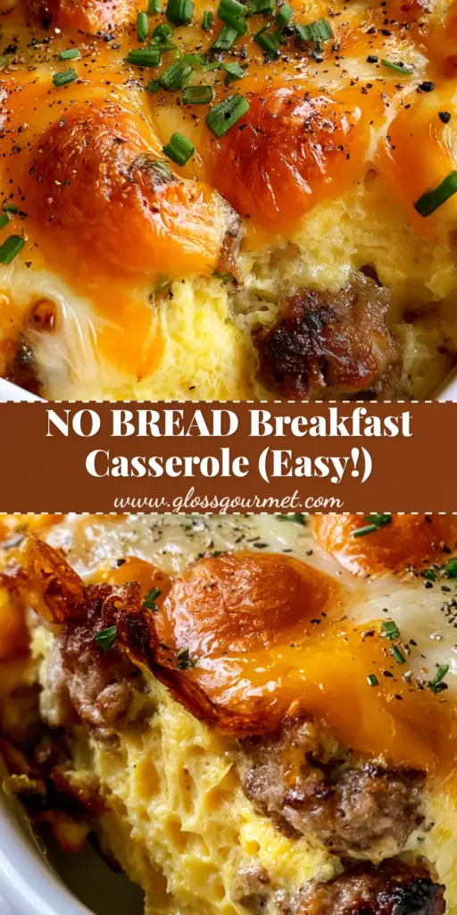 A thick slice of egg and sausage breakfast casserole with a toasted bubbly cheese crust being lifted from a white ceramic dish.