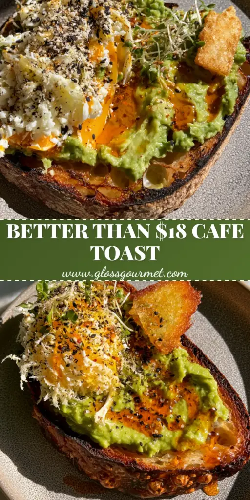 A gourmet slice of avocado toast recipes featuring grated egg and chili oil on a marble background.