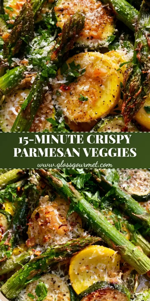 Asparagus with Zucchini and Squash (Easy Sheet Pan Roasted Veggies) 3 A rustic sheet pan filled with Roasted Asparagus with Zucchini and Squash, featuring blistered tips and melted parmesan cheese.