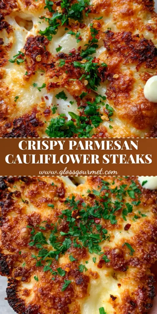 A handheld thick-cut Cauliflower Steak with a crispy golden-brown parmesan crust and charred edges being held by wooden tongs.